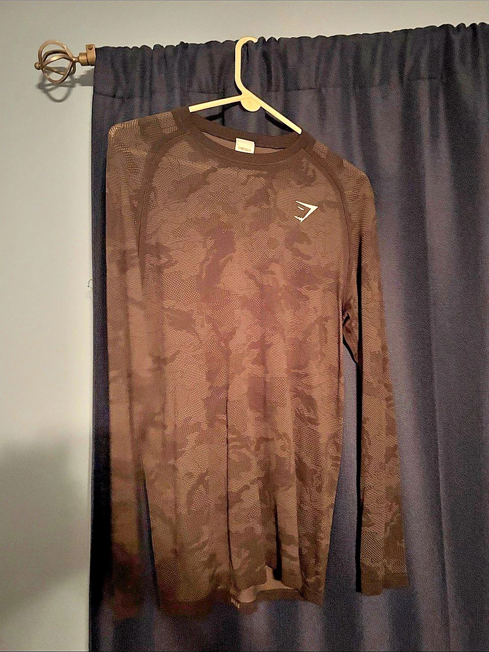 Gymshark Geo Seamless Long Sleeve T-Shirt Camo Black & Brown Large